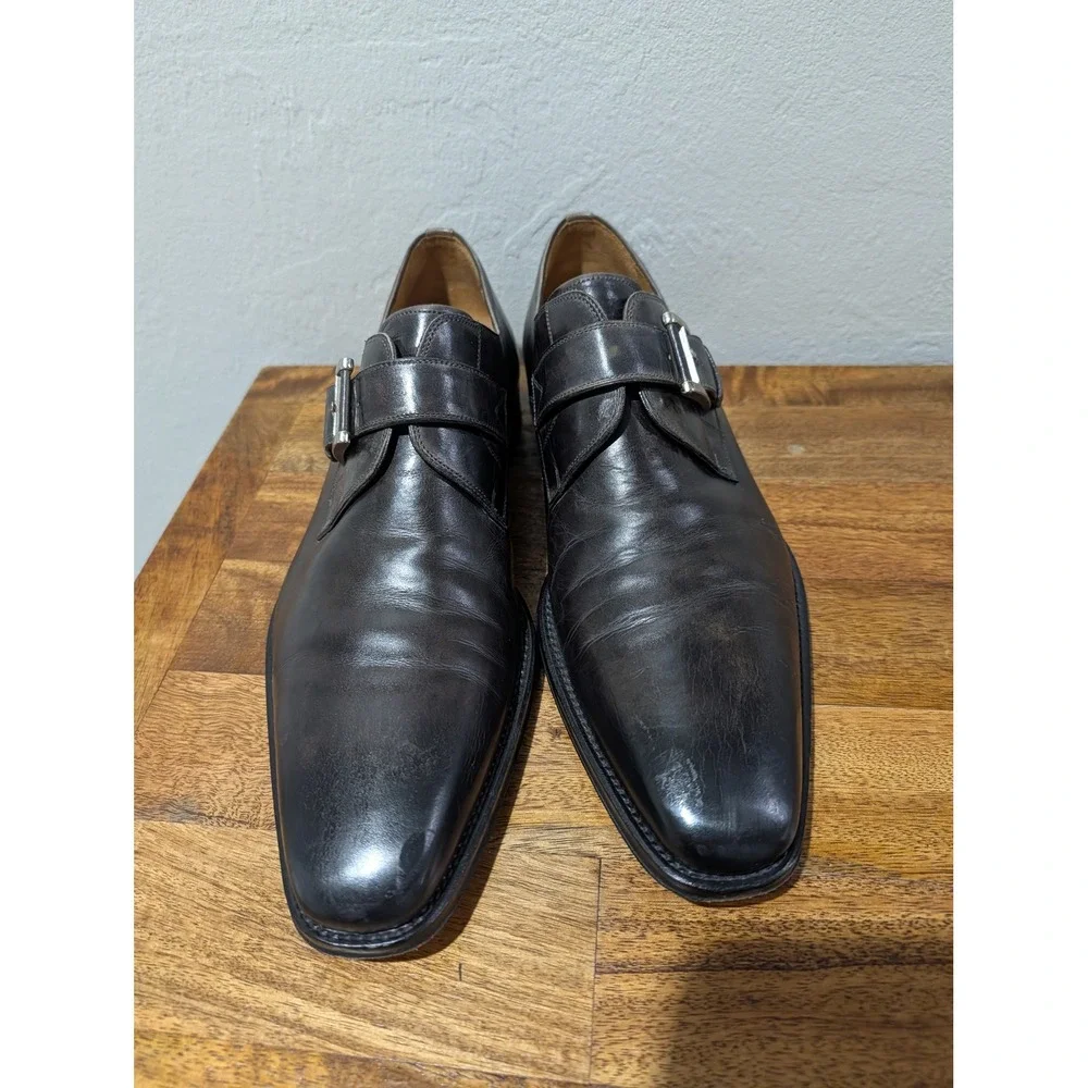 Men Magnanni Marco Monk Strap Loafer Shoe Buckle 10.5M Catalux Grey Leather (R5)